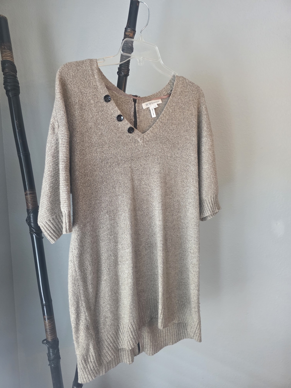 BCBGeneration Taupe Marled V-Neck Pullover